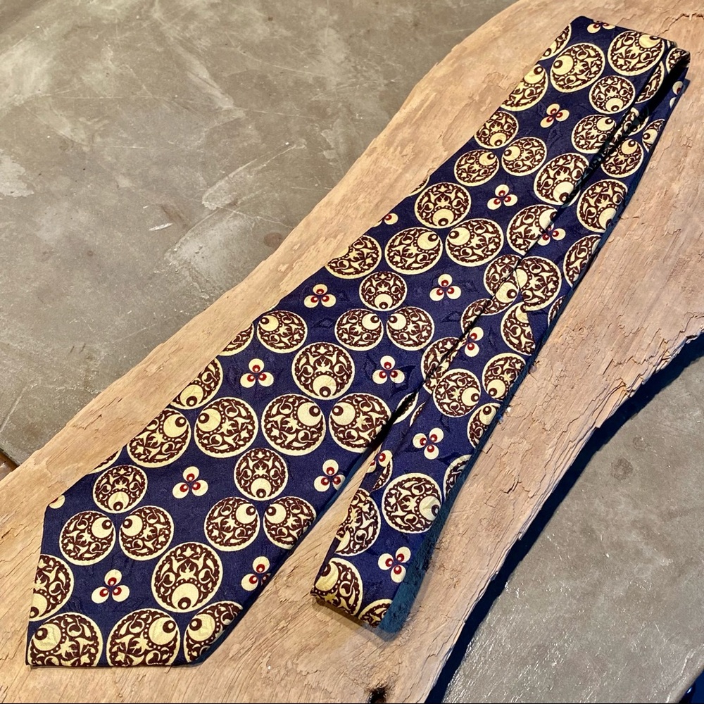 YVES SAINT LAURENT Silk Neck Tie ~ Steel Blue & Gold ~ Italian Silk ~ Nice! YSL
